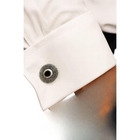 Made in Italy for Shields. Silver plated cuff links with black onyx decor - Picture 1 of 7